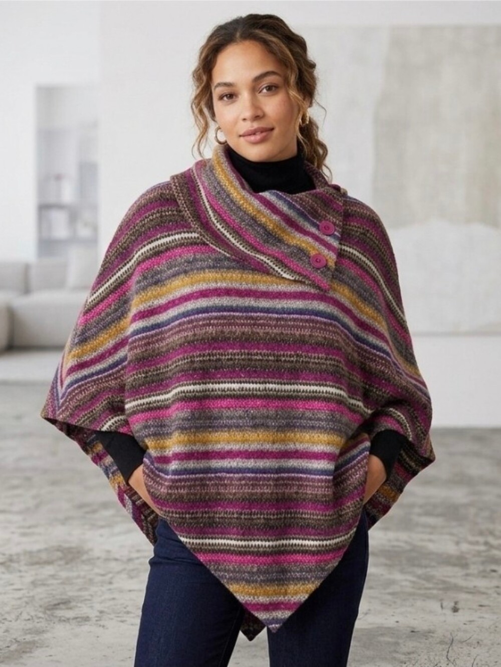 Yetts Los Angelss Poncho Top Cover-up Scarf Shawl Size Medium M Striped Cardigan
